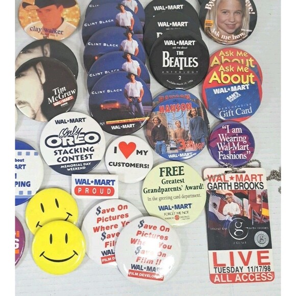 80s 90s Walmart Promo Pin Lot 50+ Music Country Rock Garth Brooks Beatles Hanson - Picture 4 of 5